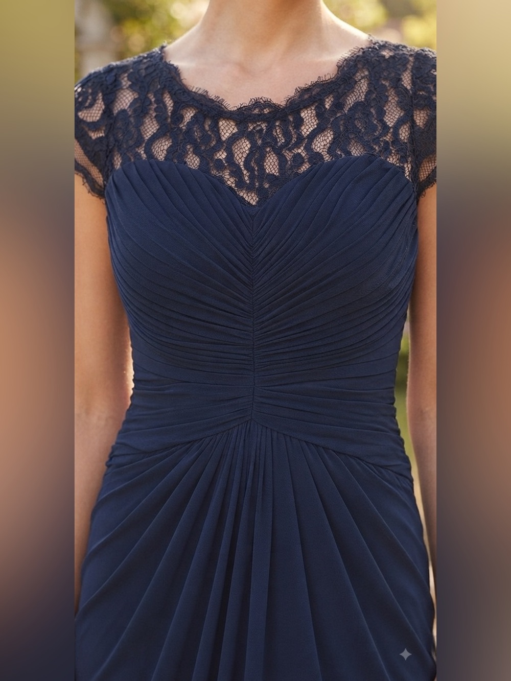 Adrianna Papell Lace Yoke Navy Cocktail Maxi Dress 2 - Picture 2 of 8